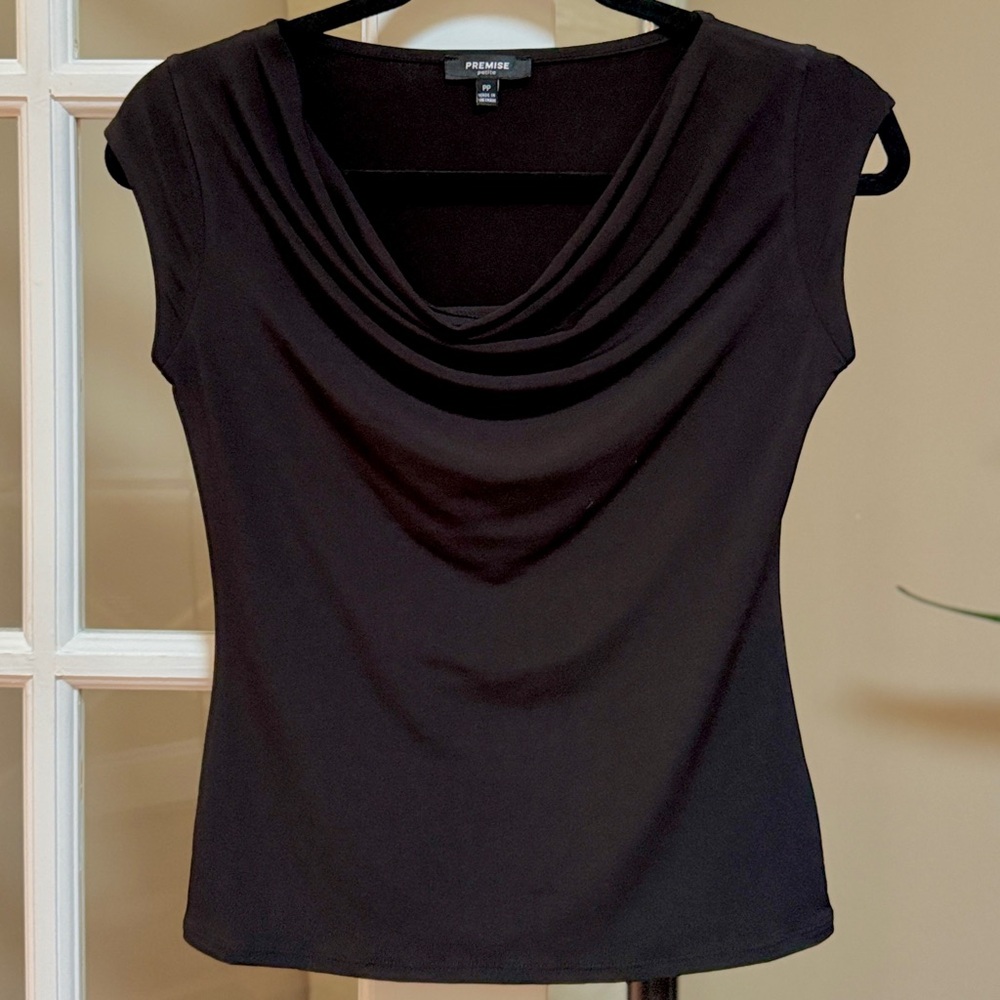 Premise Sleek Black Draped Blouse